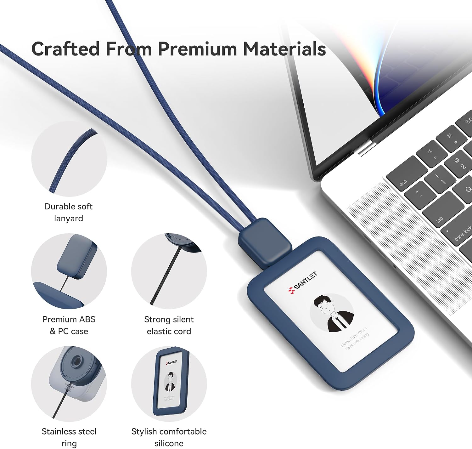 SANTLET Lanyards for ID Badges Holder, Soft Silicone, Retractable Cord